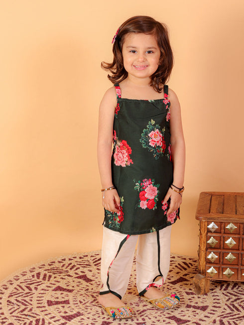 Vastramay SISHU Girls Multicolor-Base-Green Cotton Blend Kurta and Dhoti Set